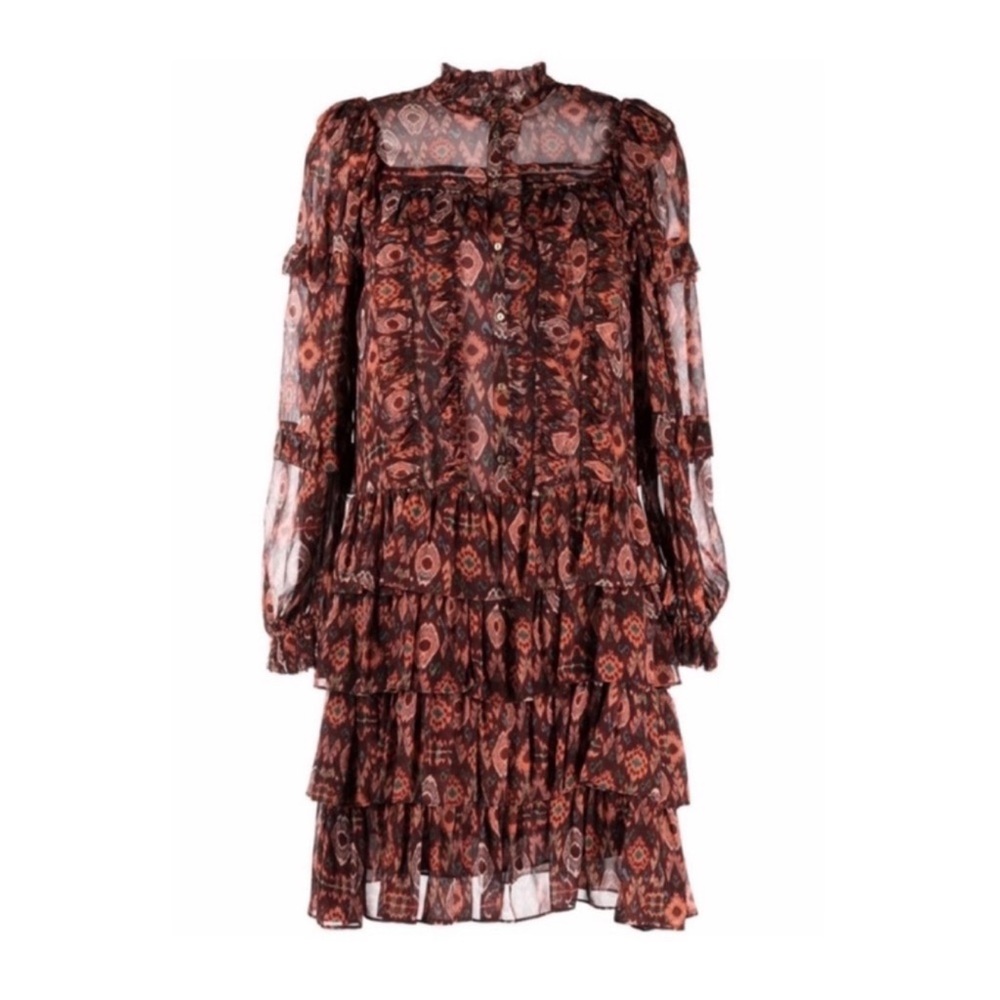 New! ULLA JOHNSON Esma Silk Tiered Ruffle Boho Mini Dress